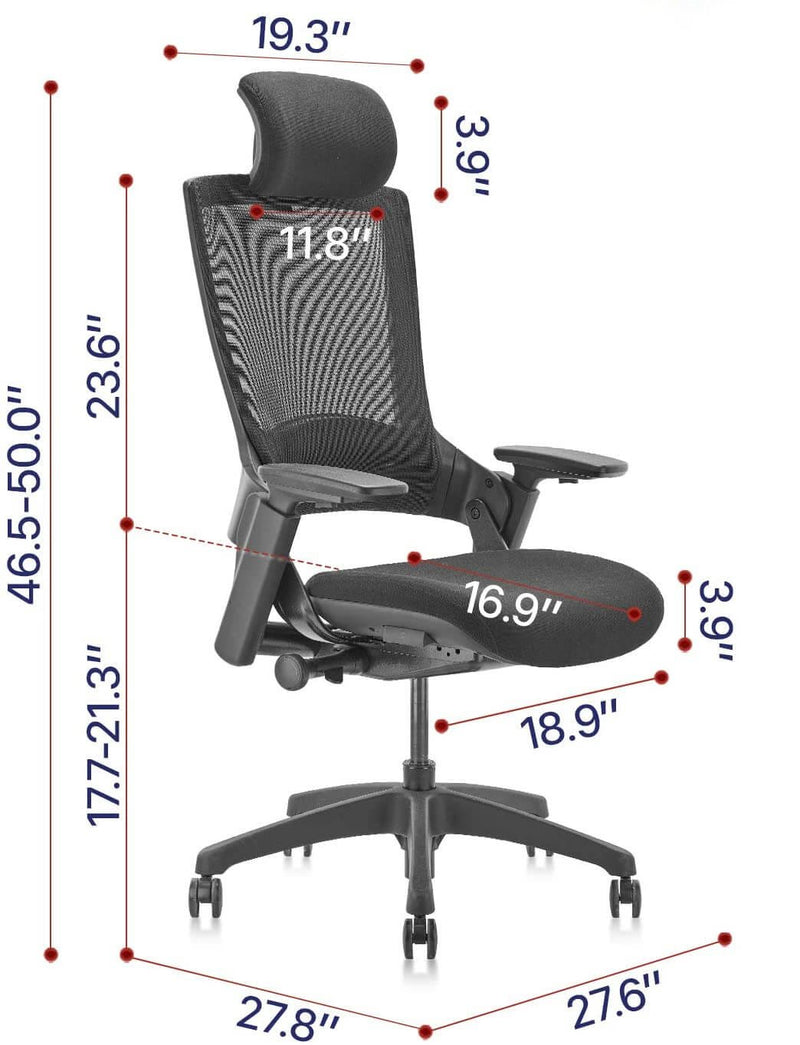 Ergonomic High Swivel Executive Chair with Adjustable Height Head 3D Arm Rest Lumbar Support, Black Mesh