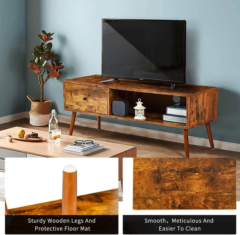 Retro TV Stand, Mid Century Modern TV Console with 2 Storage Shelves, Coffee Table for Flat Screen TV, in Living Room, Entertainment Room, Office