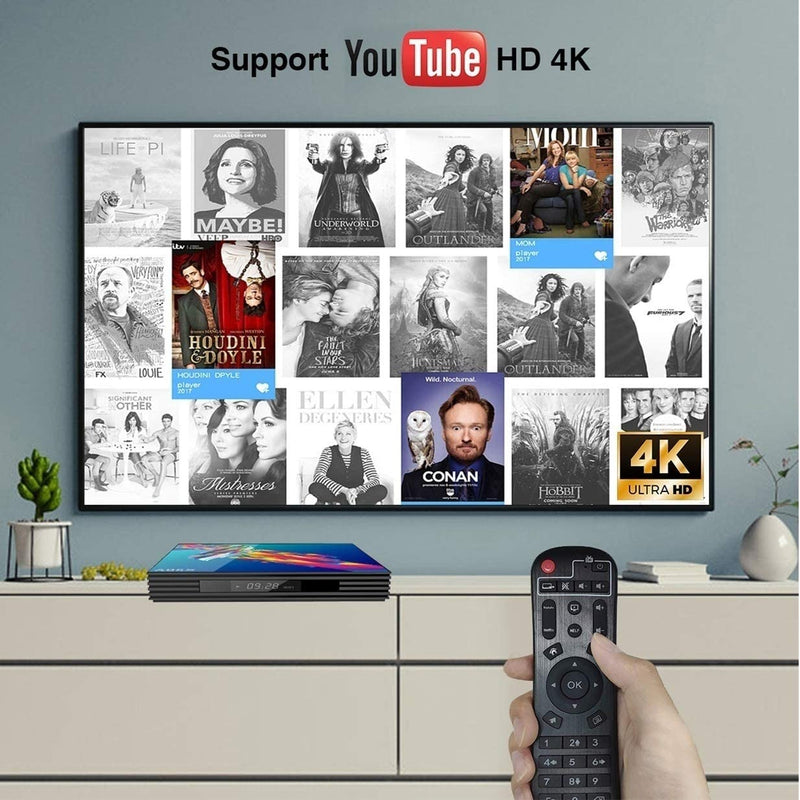 Android 9.0 Smart TV Box, Player Media 6K Resolution 4GB RAM 64GB ROM, RK3318 Chip Quad Core 64-bit, 2.4Ghz+5Ghz WiFi HDMI2.0 USB3.0 Support TF Card