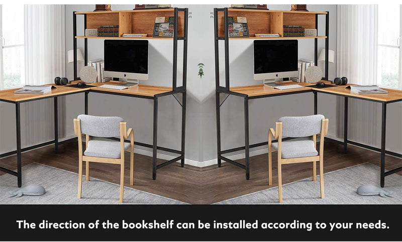 L Shape Computer Desk with Hutch Space-Saving Corner Desk Workstation for Home Office