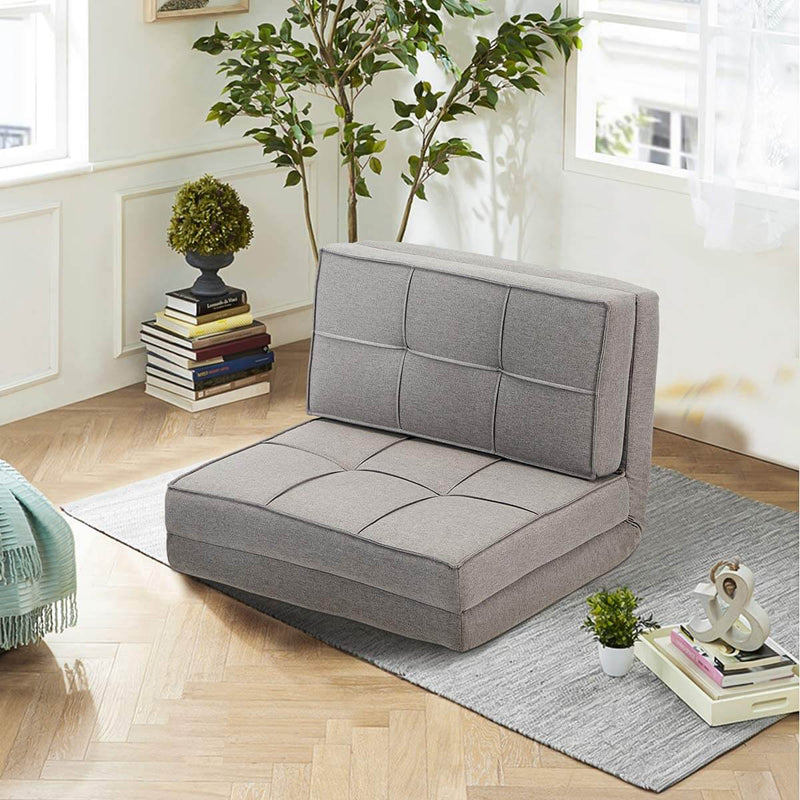 Triple Fold Down Sofa Bed, Adjustable Floor Couch Sofa 5 Adjustable Positions 6 Reclining Angles Sleeper Sofa Guest Chaise Loungefor Living Room and Bedroom Grey