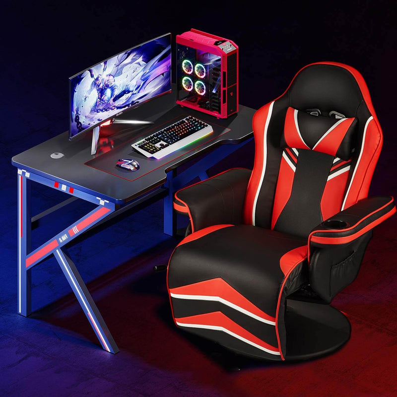 Gaming Chair Recliner Ergonomic Racing Chair with Vibration Massage Adjustable Backrest and Footrest, Swivel Faux Leather Office Chair, Red