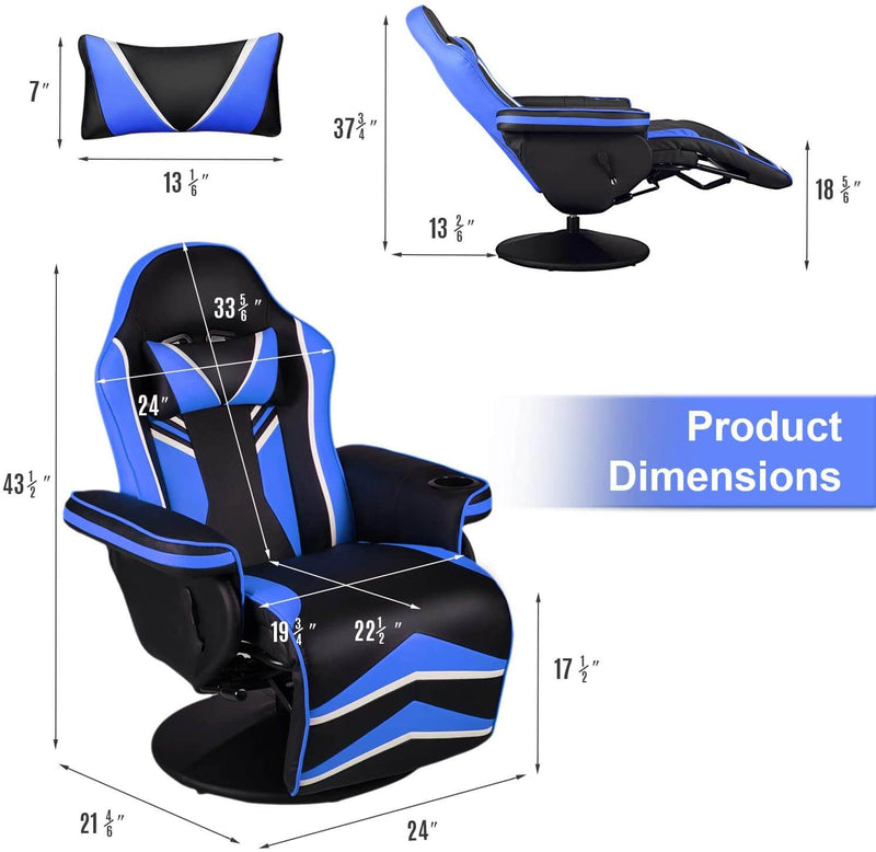 Gaming Chair Recliner Ergonomic Racing Chair with Vibration Massage Adjustable Backrest and Footrest, Swivel Faux Leather Office Chair, Blue