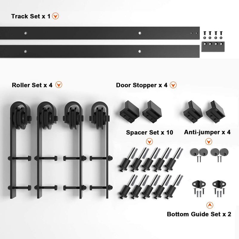 13 FT Barn Double Door Hardware Classic J Shape Carbon Steel Bi-parting System 156inch