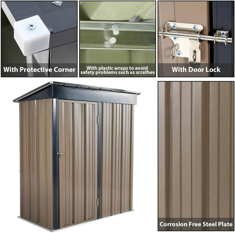 5' x 3' Outdoor Metal Storage Shed, Steel Garden Backyard Sheds with Single Door & Lock, Utility Tool Storage, Gray and Black
