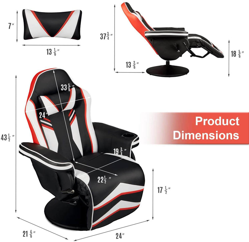 Gaming Chair Recliner Ergonomic Racing Chair with Vibration Massage Adjustable Backrest and Footrest, Swivel Faux Leather Office Chair, White
