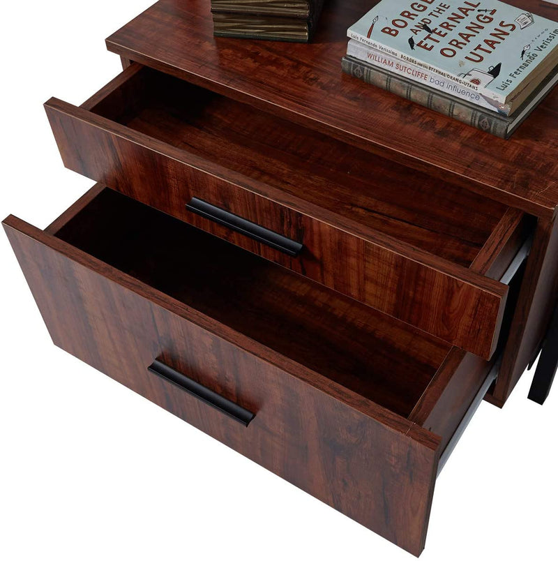 Wall Mounted Industrial 3-Tier Bookshelf with 2 Wood Drawers & Matte Steel Frame Ladder Shelf Bookcase, Black