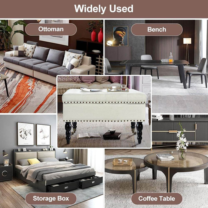 29" Square Tufted Button Storage Ottoman Table Bench with Rolling Wheels Nailhead Trim Linen Fabric Foot Rest Stool/Seat for Bedroom, living Room and Hallway (Beige)