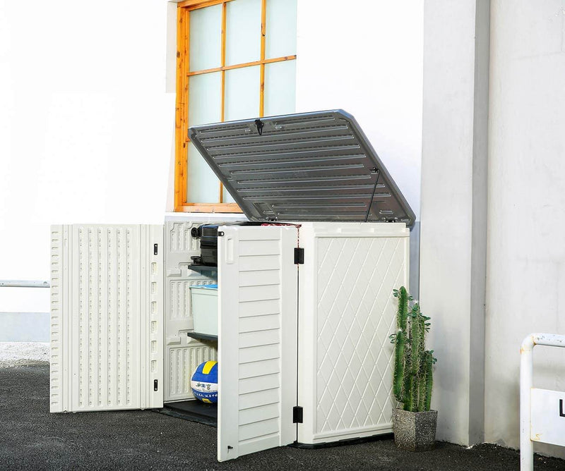 Horizontal Storage Shed Weather Resistance, Multi-Purpose Outdoor Storage Box for Backyards and Patios, 26 Cubic Feet Capacity