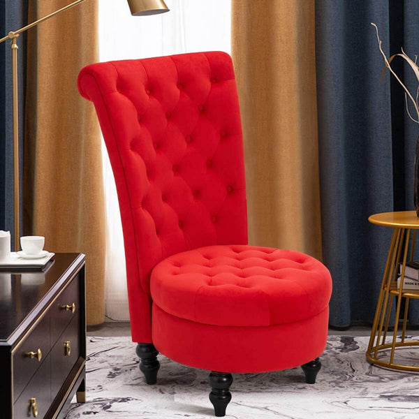 High Back Accent Chair, Retro Armless Sofa Chair, Living Room Furniture for Bedroom, Red