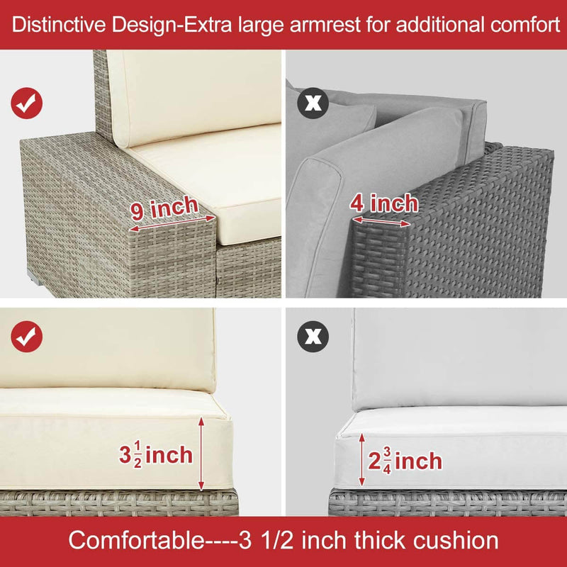 6 Pcs Outdoor Patio Sectional Furniture Set, PE Rattan All Weather Wicker Sofa Set with Cushions Arc-Shaped Table, Gray
