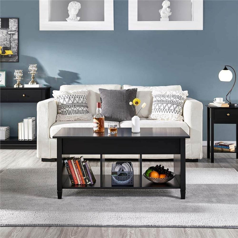 Lift Tabletop Coffee Tables Wood Living Room Furniture Hidden Compartment Black