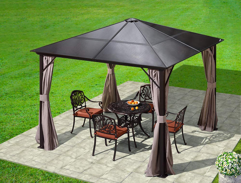 Patio Gazebo Hardtop Gazebo, 10’x10’ Aluminum Frame Gazebo with Mosquito Netting & Curtains for Backyard