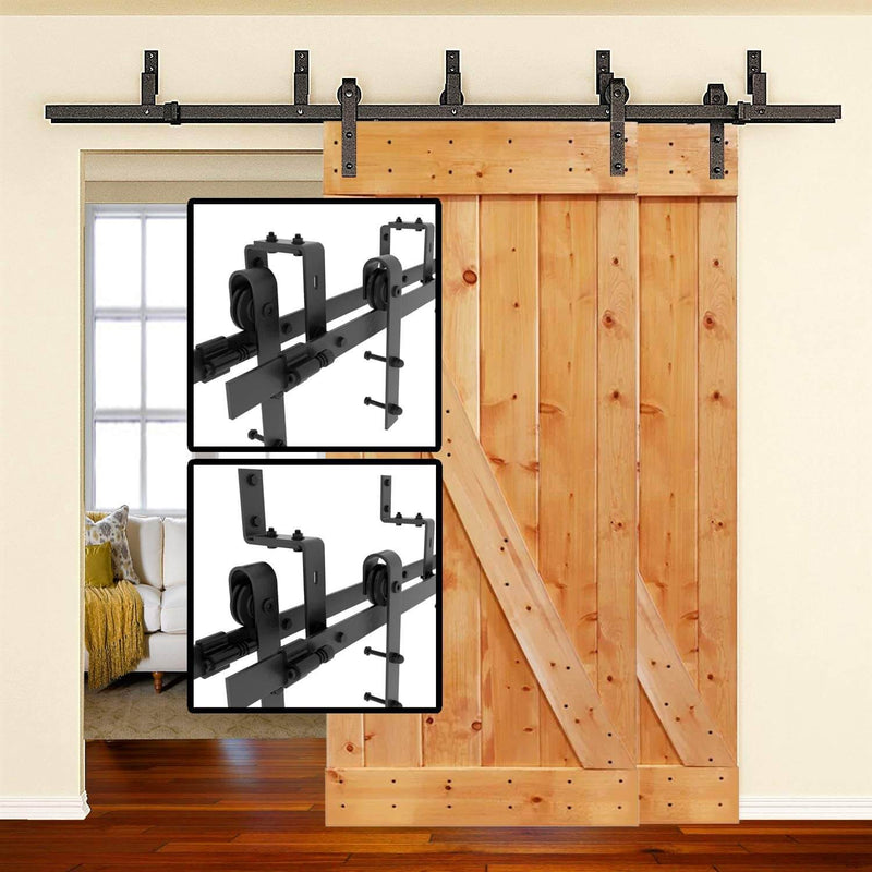 Heavy Duty Bypass Double Door Sliding Barn Door Hardware J Shape Hangers 5-8 FT