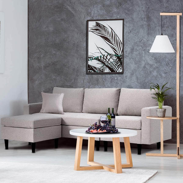 Convertible Sectional Sofa Couch, L-Shaped Couch with Modern Linen Fabric for Small Space Light Grey