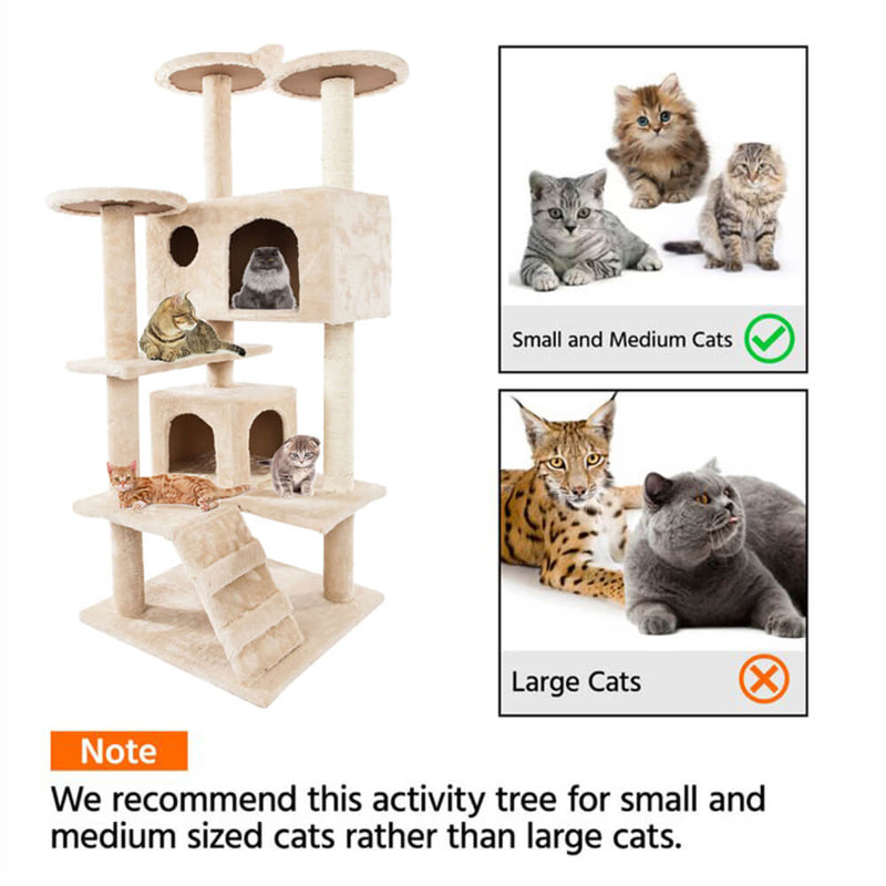 Solid Cute Sisal Rope Plush Cat Climb Tree Cat Tower Beige 52 inches