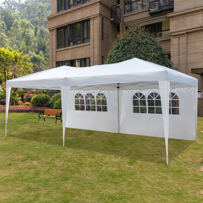 Foldable Canopy Tent with Carry Bag Four Sides 2 Windows White 10 x 20 ft