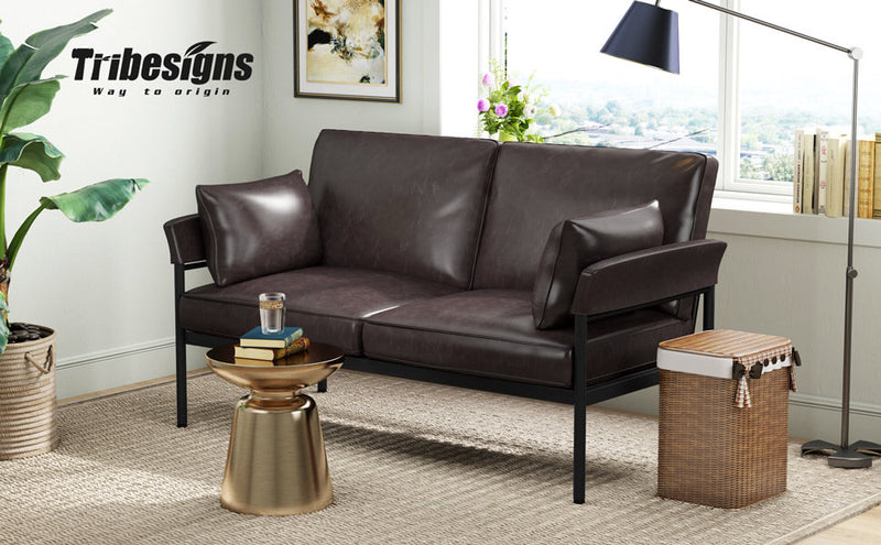 PU Leather Sofa Loveseat Modern Upholstered Couch Brown