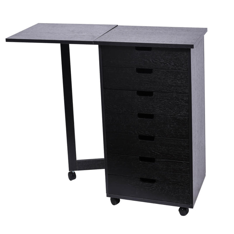 Wood Halifax Storage Filing Cabinet Mobile 7 Drawer with Desk Storage Cabinet Black