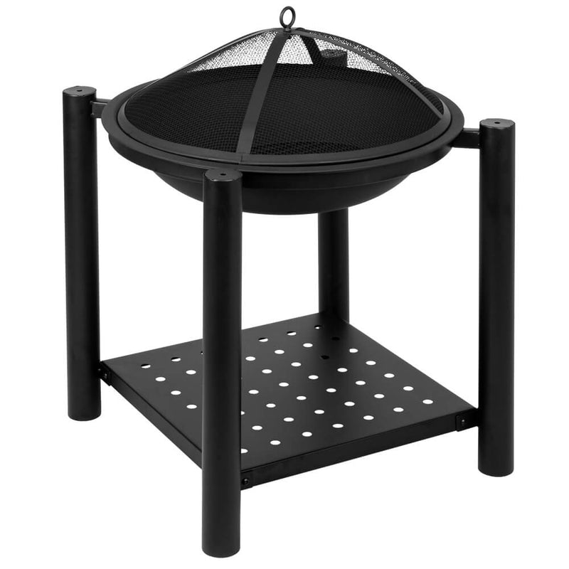 22'' Portable Outdoor Fire Pit Bowl with Shelf, Iron Brazier Wood Burning Patio & Backyard Firepit