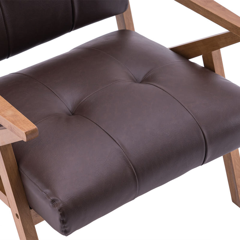 Mid-Century Modern Accent Armchair Solid Hardwood Upholstered Linen Lounge Chair, Suede Brown
