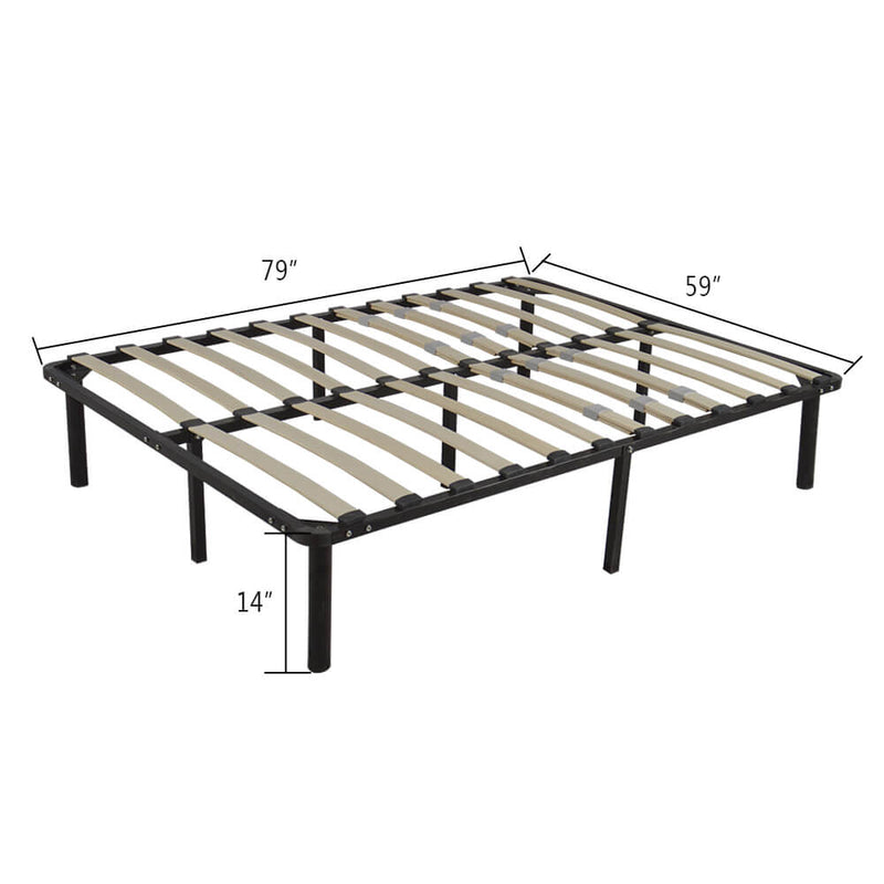 Wooden Slat and Iron Stand Queen Size Bed Black