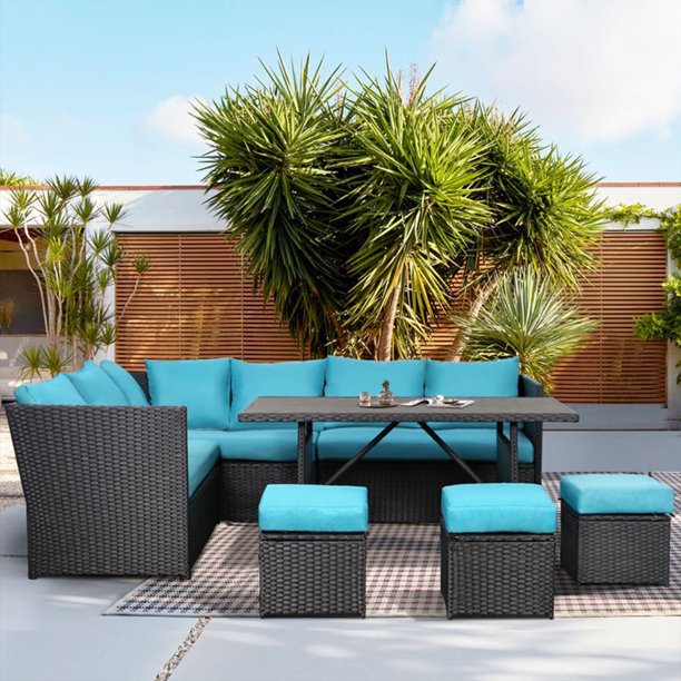 7 Piece Patio Conversation Set in Blue