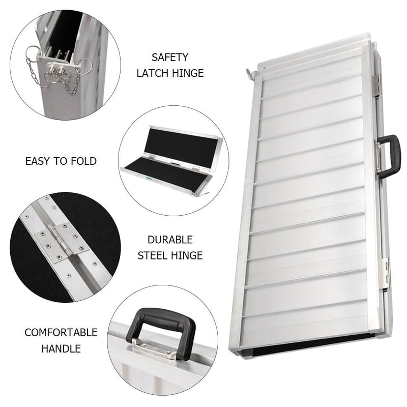 3FT Two-section Non-Skid Folding Lightweight Aluminum Alloy Wheelchair Scooter Mobility Ramps