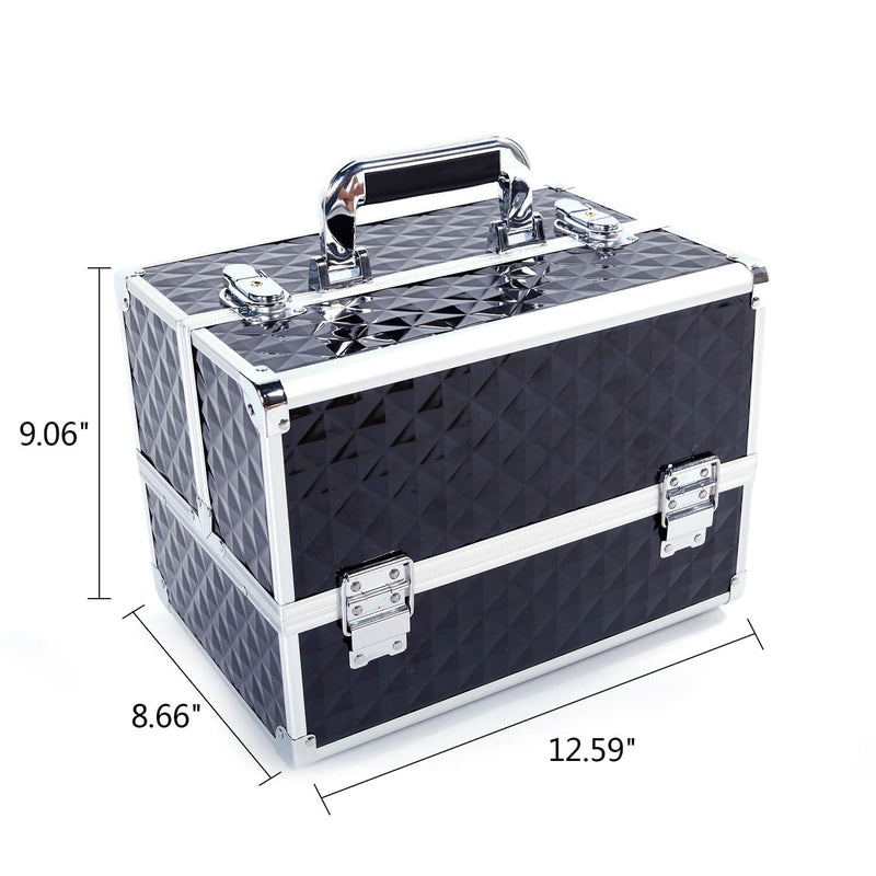 Multi-layer Professional Portable Aluminum Cosmetic Makeup Case Black