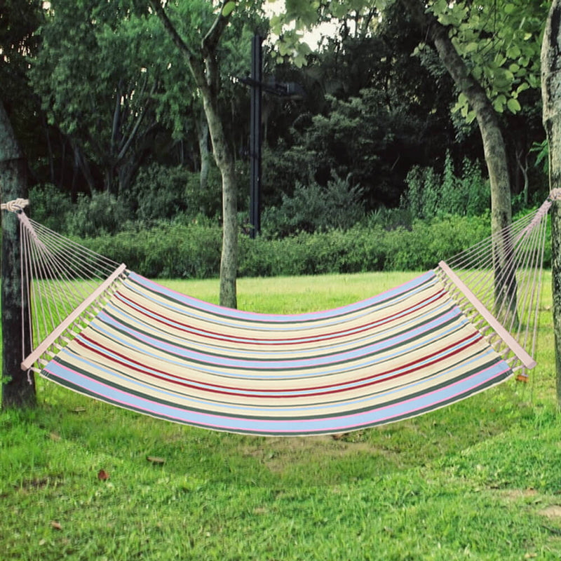 2 Person Double Hammock Bed with Wood Spreader Bar, Portable Patio Swing Hammocks (Beige)