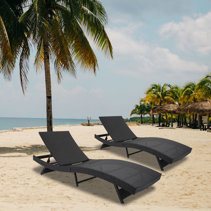 Patio Chaise Lounge Chairs, Beach Recliner Chairs Poolside Chaise, Patio Furniture Wicker Couch Bed with Cushion, Black