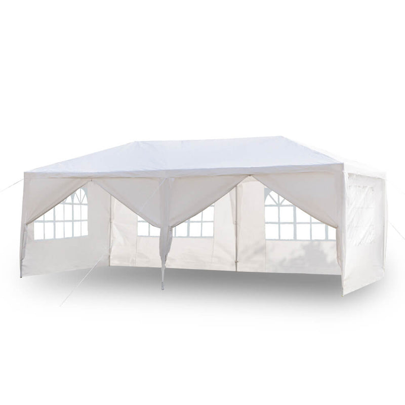 Outdoor Canopy Tent 10 x 20 ft with Spiral Tubes White Six Sides 2 Doors & 4 Windows