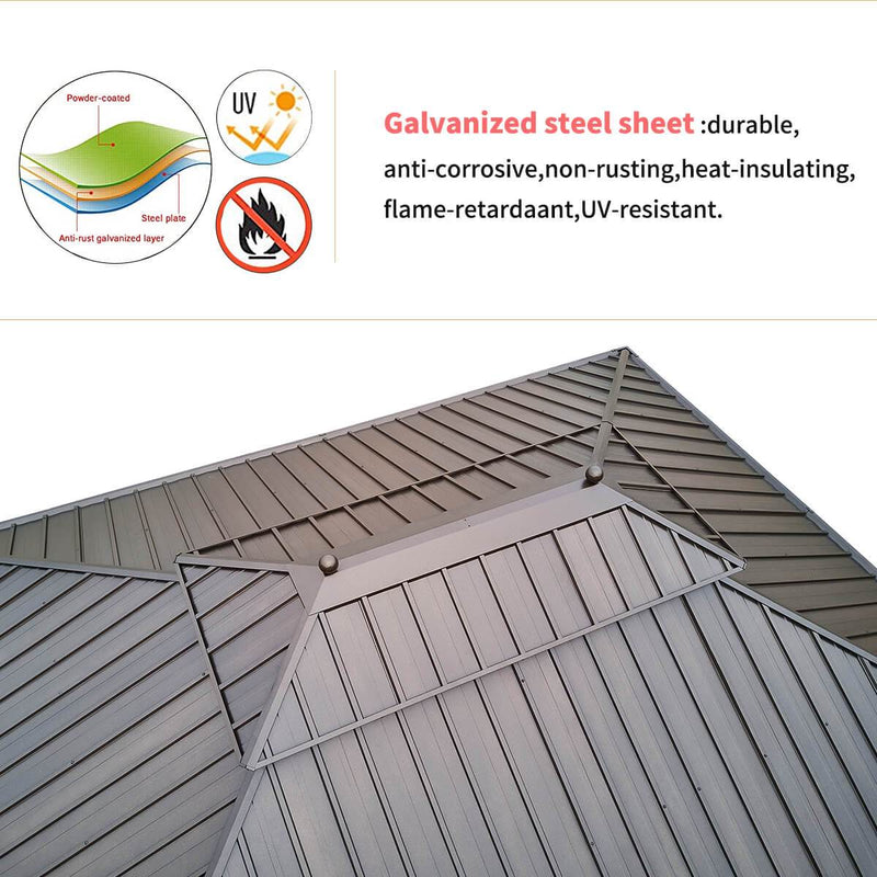 12' x 16' Hardtop Gazebo Galvanized Steel, Double-Roof Gazebo Pergolas Aluminum Frame with Netting & Curtains
