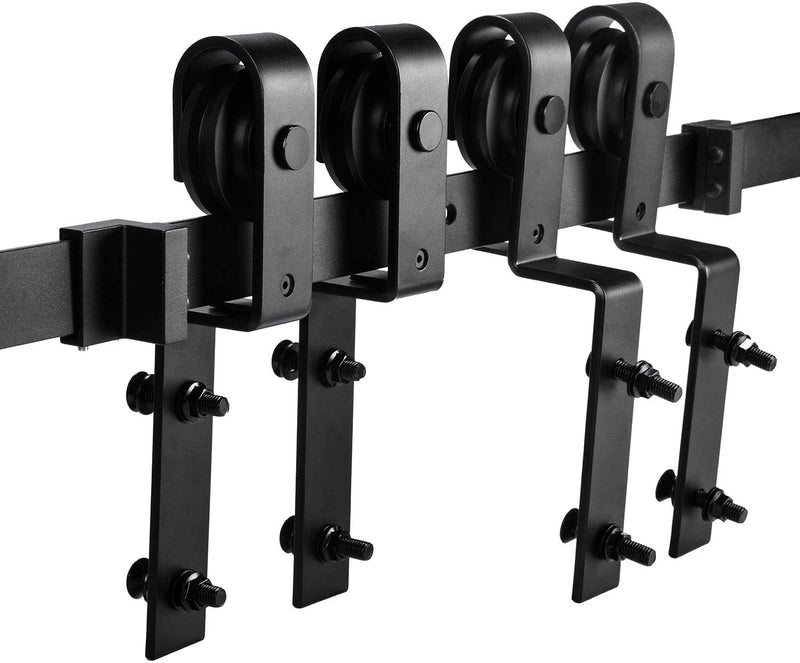 Bypass Sliding Barn Door Hardware One-Piece Flat Track for Double Wooden Doors 5-8 FT
