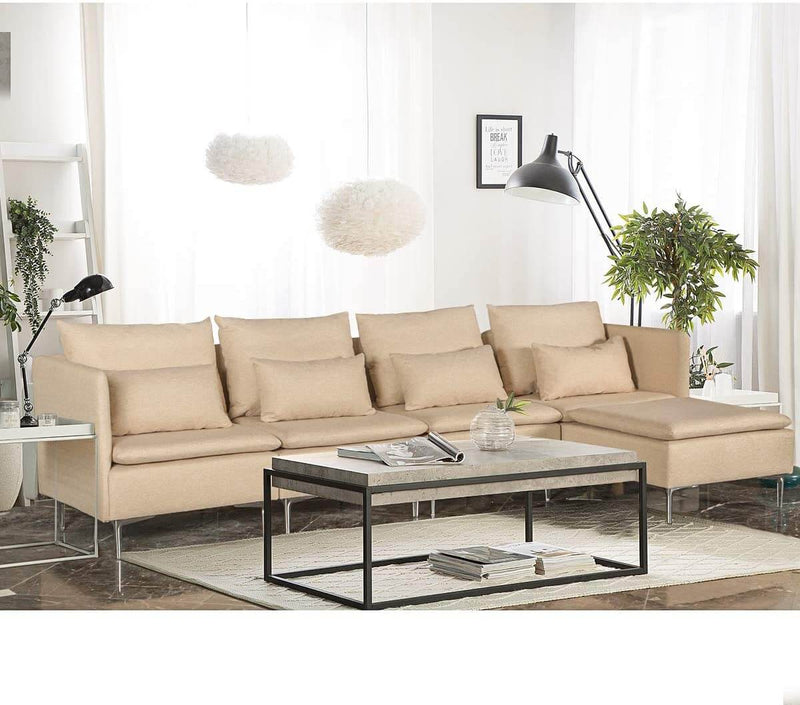 Convertible 3-Seat Sectional Sofa L-Shaped Couch Beige