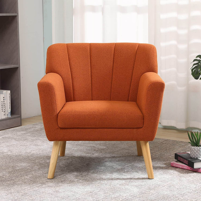 Mid-Century Modern Fabric Club Chair Solid Wood Legs Accent Chair Orange