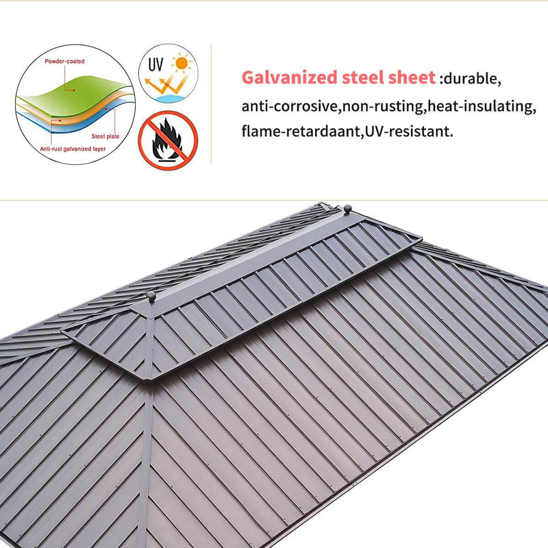 12' x 20' Hardtop Gazebo Galvanized Steel Outdoor Double-Roof Gazebo Pergolas Aluminum Frame with Netting & Curtains