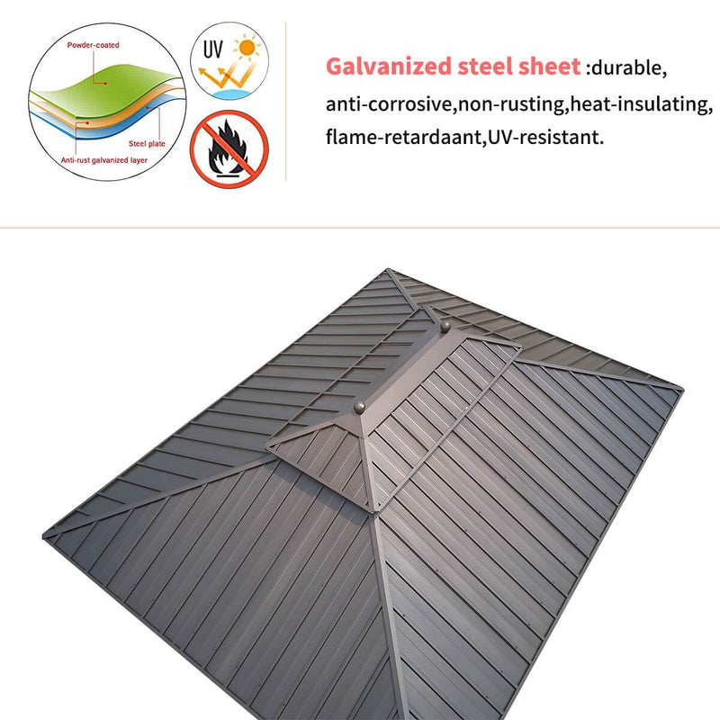 10' x 13' Patio Hardtop Gazebo Galvanized Steel, Double-Roof Gazebo Pergolas Aluminum Frame with Netting & Curtains