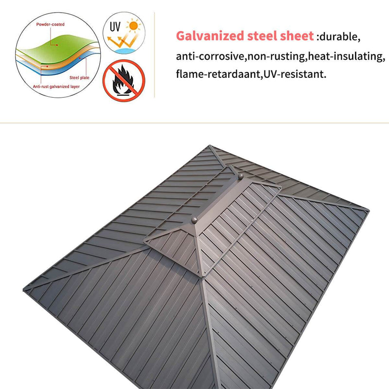 10' x 13' Patio Hardtop Gazebo Galvanized Steel, Double-Roof Gazebo Pergolas Aluminum Frame with Netting & Curtains