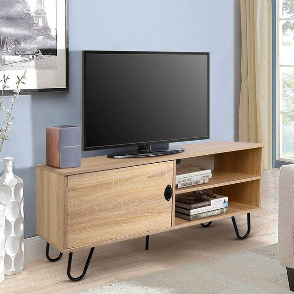 Modern TV Stand Wood TV Console Cabinet with 2 Storage Shelves and Hairpin Legs