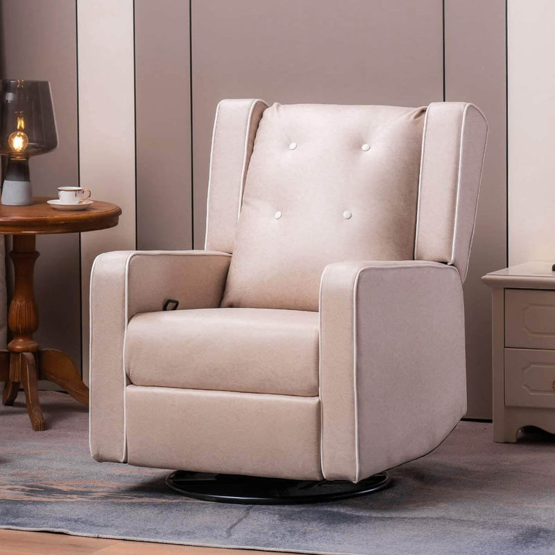 360-Degree Swivel Gliding Recliner,Leathaire Upholstered Recliner Beige