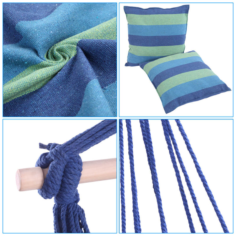 Hammock Swing, Hanging Rope Hammock Chair Swing, Cotton Hanging Air Swing with Cushions for Patio Porch Yard Tree, Blue