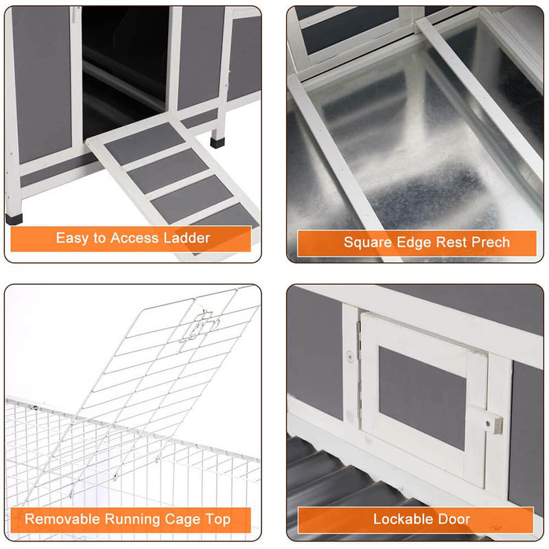 Large Chicken Coop Wooden Cage With Playpen Gray