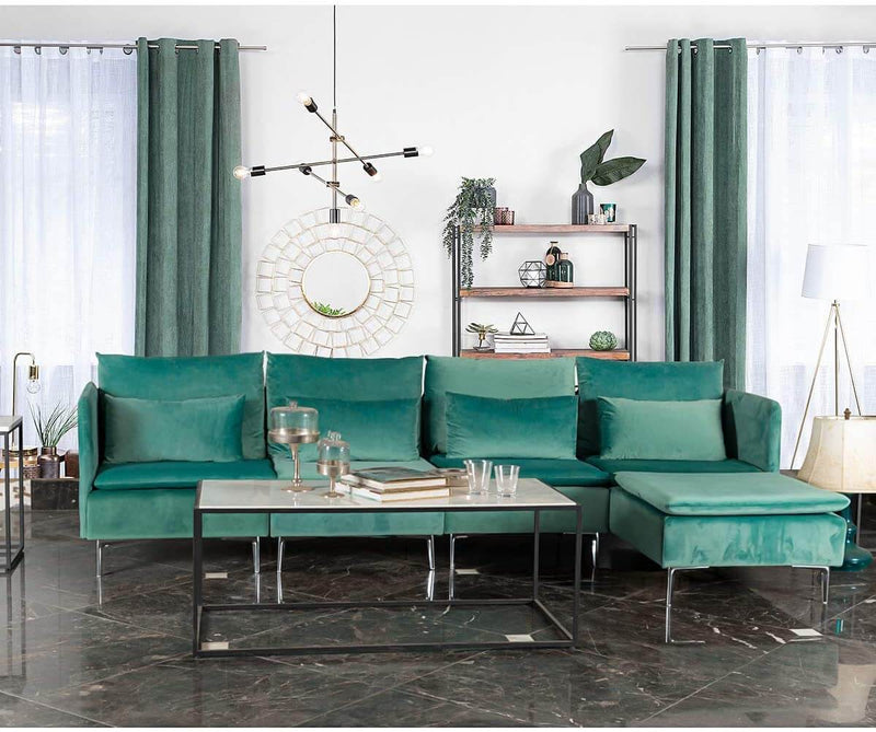 Convertible 3-Seat Sectional Sofa L-Shaped Couch Green