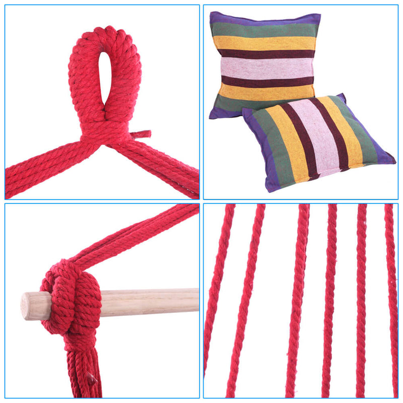 Patio Hammock Swing, Hanging Rope Hammock Chair, Cotton Hanging Air Swing with Cushions for Porch Yard Tree Bedroom