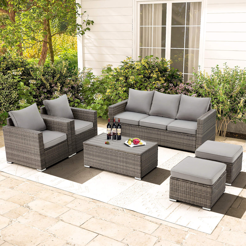6 Pieces Wicker Patio Furniture Sets with Coffee Table, Outdoor Set Furniture Gray