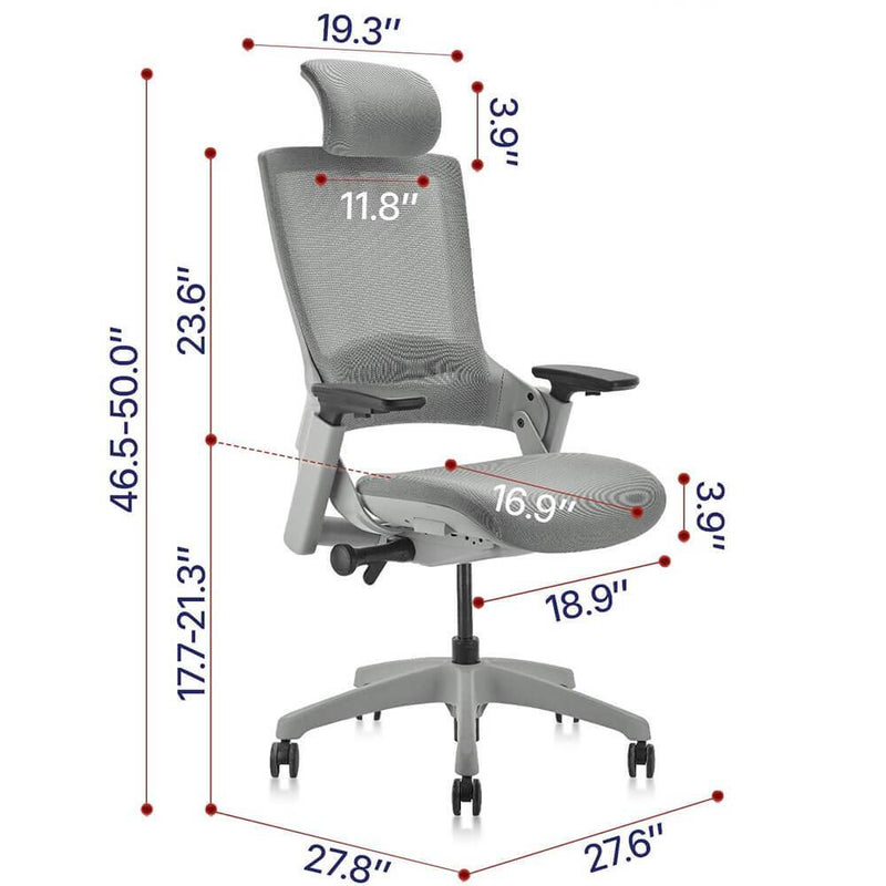 Ergonomic High Swivel Executive With Head Home Office Chair Grey Mesh Back