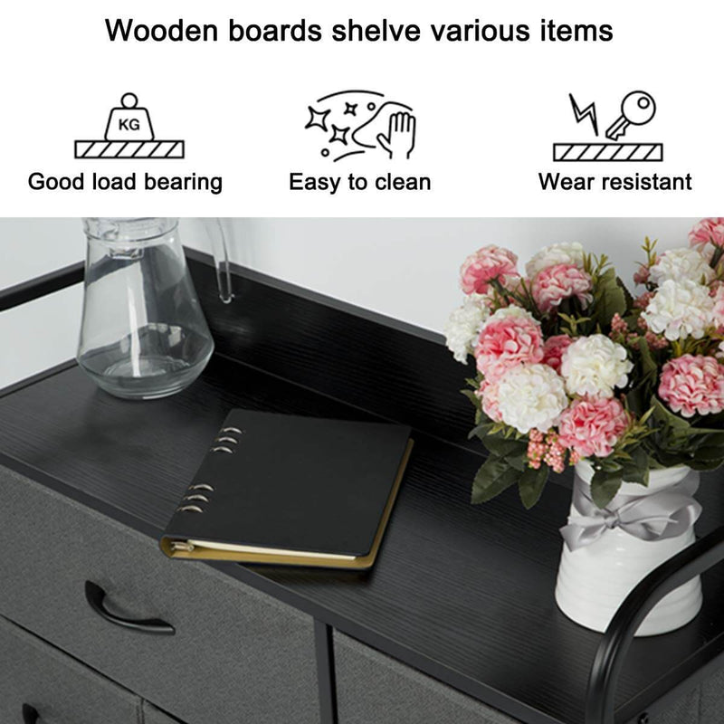 7 Drawer Dresser Organizer Fabric Storage with Steel Frame, Wood Top and Handle