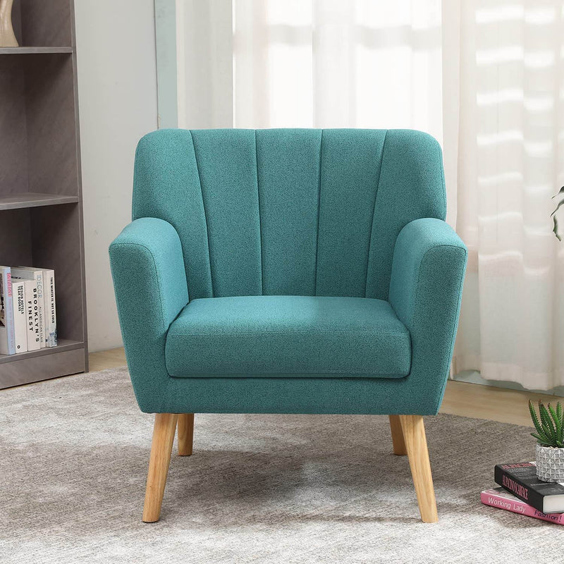 Mid-Century Modern Fabric Club Chair Solid Wood Legs Accent Chair Green