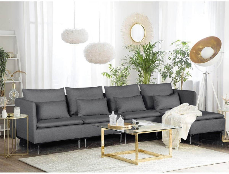 Convertible 3-Seat Sectional Sofa L-Shaped Couch Dark Gray
